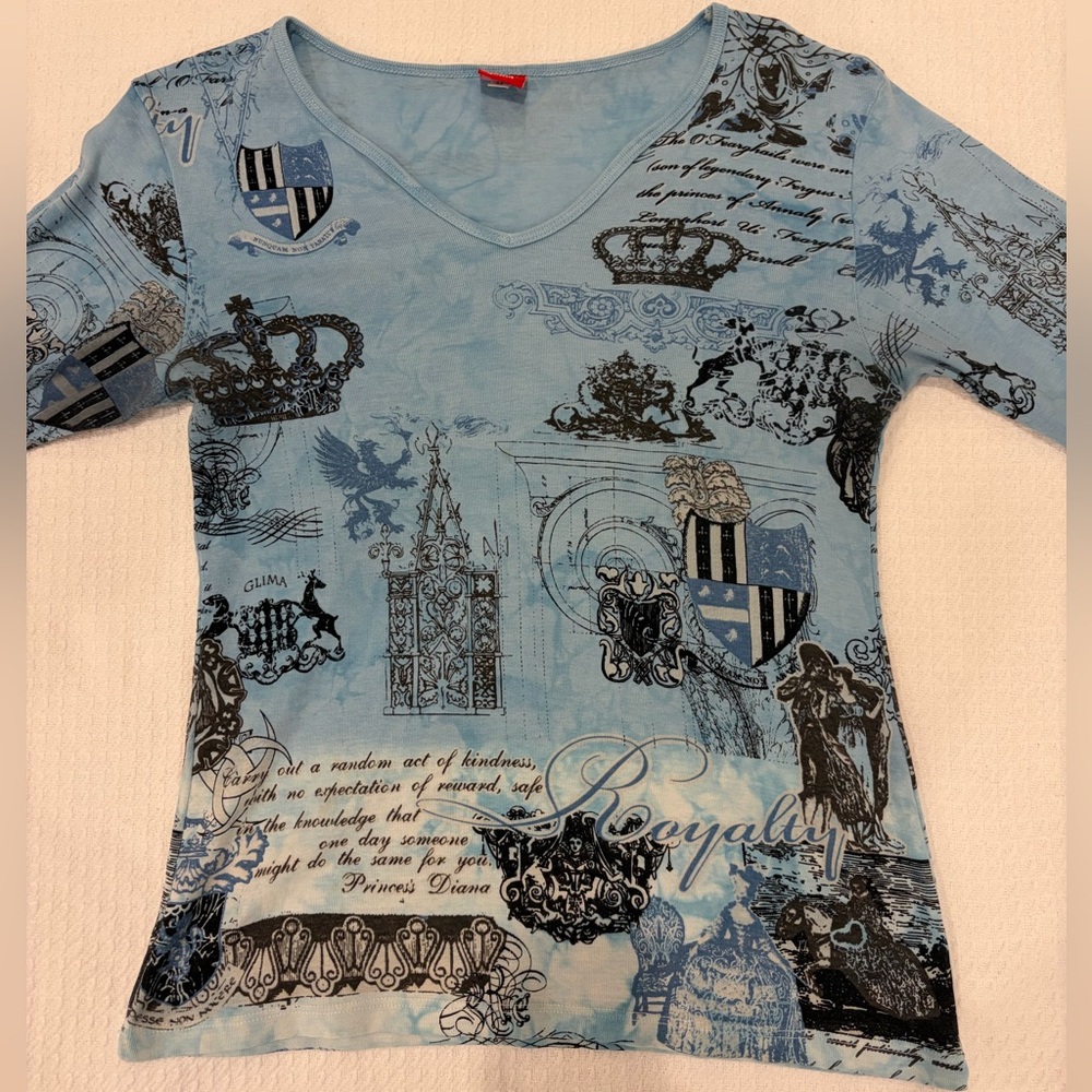 VTG Glima Y2K Grunge Gothic Print Top Size Medium Made in USA Royalty - Picture 3 of 14